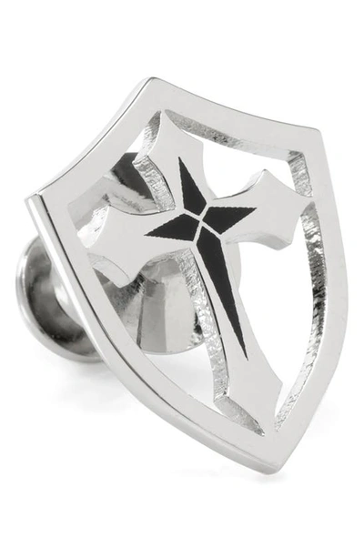 Cufflinks, Inc Cross Shield Stainless Steel Lapel Pin In Silver