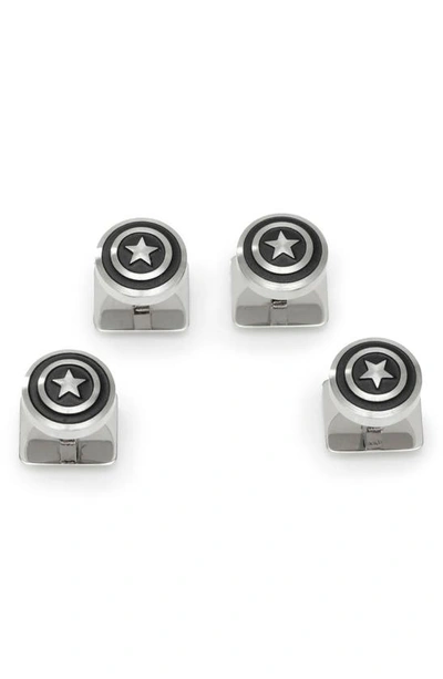 Cufflinks, Inc Captain America Shield Stud Set In Silver