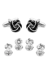 CUFFLINKS, INC BLACK AND SILVER KNOT CUFF LINKS & STUDS SET