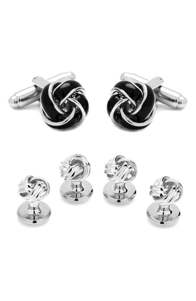 Cufflinks, Inc . Black And Silver Knot Cuff Links & Studs Set