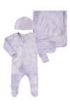 Paigelauren Babies' Slub Footie, Hat & Blanket Set In Marble Purple