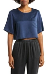 Lunya Washable Silk Crop T-shirt In Deep Blue