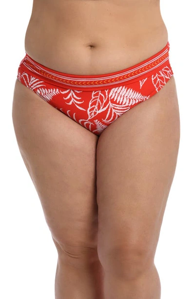 La Blanca Tapestry Shirred Banded Hipster Bikini Bottoms In Cherry