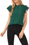 Cece Pintuck Ruffle Short Sleeve Blouse In Alpine Green