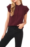 Cece Pintuck Ruffle Short Sleeve Blouse In Rich Cabernet