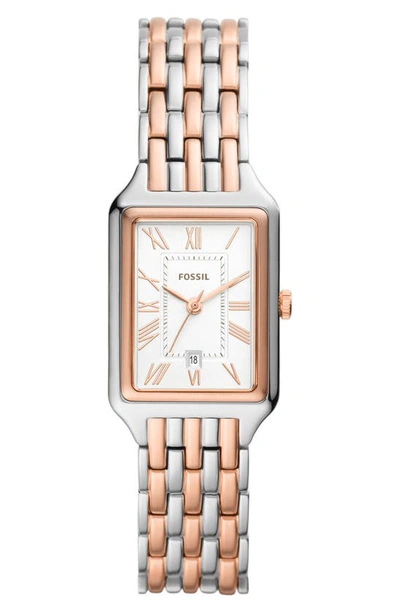 Fossil Women's Raquel Two-tone Stainless Steel Bracelet Watch, 23mm In White/rose Gold