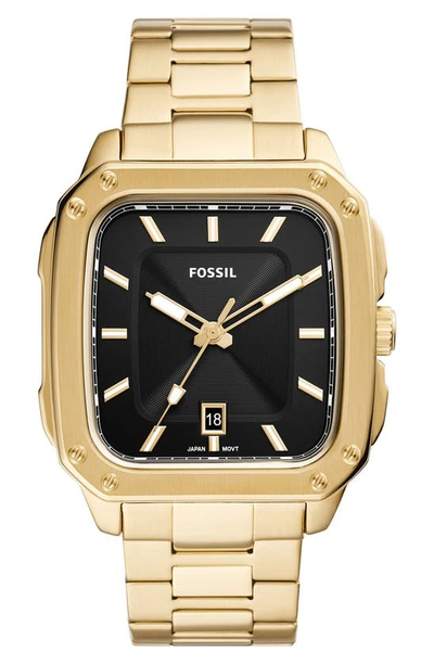 Fossil Men's Inscription Gold-tone Stainless Steel Bracelet Watch, 42mm In Black / Gold Tone