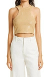 Retroféte Audra Sequined Racerback Cropped Tank Top In Beige