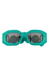 Versace 53mm Rectangular Sunglasses In Turquoise/ Dark Grey