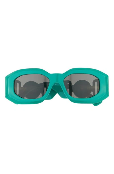 Versace 53mm Rectangular Sunglasses In Turquoise/ Dark Grey