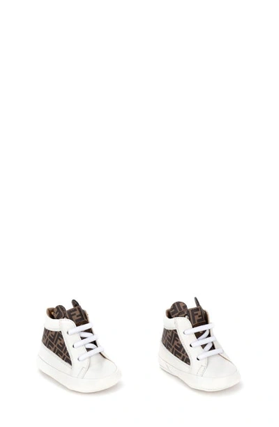 Fendi Kids' Bear Ear Ff Logo Crib Shoe In F1hh6 White