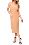 Gibsonlook Rib V-back Midi Dress In Almond Bisque