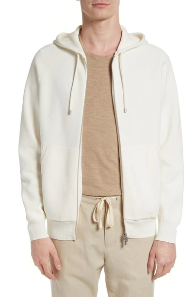 Jack Victor Holton Full Zip Cotton Knit Hoodie In Ecru