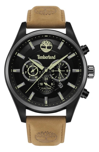 Timberland Ashmont Chronograph Leather Strap Watch, 46mm In Tan