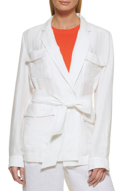 Dkny Belted Single-breasted Blazer In Ivory