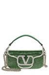 Valentino Garavani Locò Crystal Embellished Beaded Shoulder Bag In Green/crystal