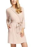 Fleur't Satin Tie Stretch Micromodal Short Robe In Champagne