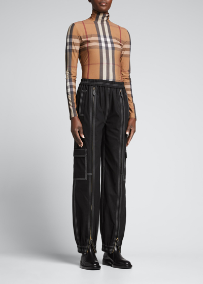 Burberry Emery Check Turtleneck Top In Birch Brown Ip Ch