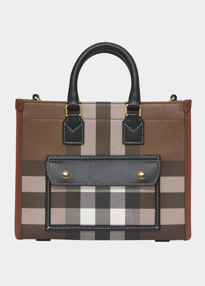 Burberry Freya E-canvas Check Tote Bag In Dark Birch