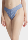 Hanky Panky Cross-dyed Leopard Original-rise Lace Thong In Blue