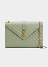 Saint Laurent Monogram Ysl Large Tri-quilted Envelope Chain Shoulder Bag In Green