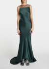 Maison Margiela Satin Open-back Trumpet Gown With Sheer Detail In Forestgre