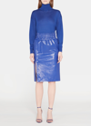 Tom Ford Thigh-slit Leather Pull-on Midi Skirt In Ocean