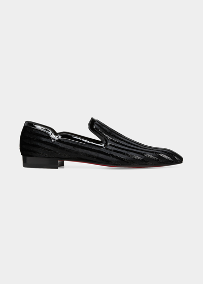 Christian Louboutin Men's Dandy Chick Velvet & Silk Stripe Notched Loafers In Black