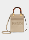 Fendi Sunshine Mini Calfskin Logo Shopper Tote Bag In F0e65 Tortora