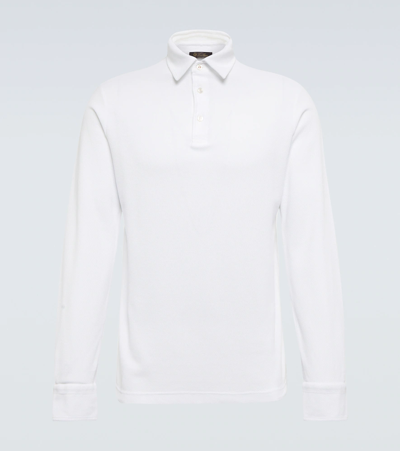 Loro Piana Cotton Long-sleeved Polo Sweater In Optical White