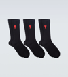 Ami Alexandre Mattiussi Set 3 Paia Di Calze Ami Paris In Misto Cotone In Black
