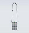THOM BROWNE CHECKED LEATHER PHONE POUCH