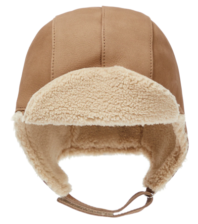 Donsje Kids' James Faux Fur And Leather Hat In Truffle Nubuck