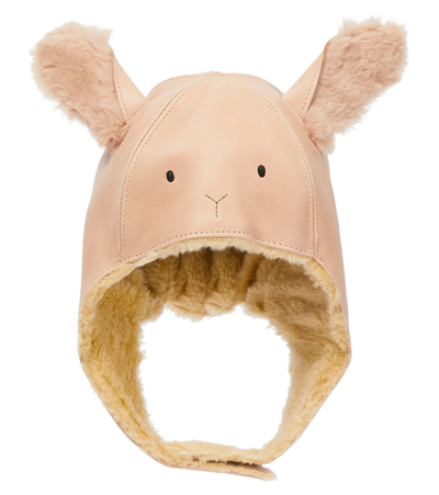Donsje Kids' Kapi Faux Fur And Leather Hat In Light Rust Leather