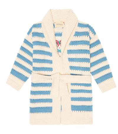 Gucci Babies' Embroidered-logo Striped Cardigan In Blue