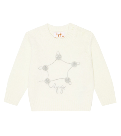 Il Gufo Baby Embroidered Wool Sweater In Milk/cloud Grey