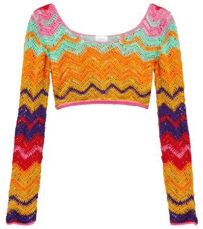 Anna Kosturova Chevron Crochet Crop Top In Multi Chevron