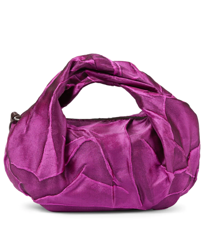 Dries Van Noten Leather-trimmed Twisted Satin-jacquard Tote In Fuchsia