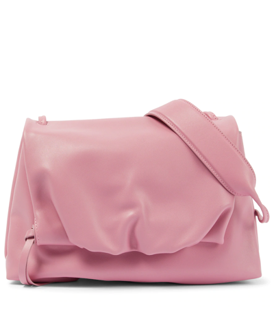 Dries Van Noten Small Flap Drawstring Leather Shoulder Bag In 305 Pink