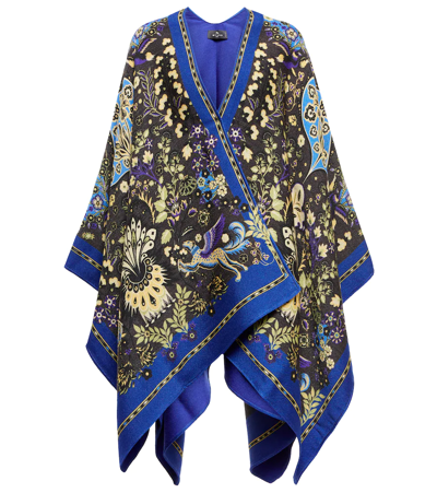 Etro Printed Wool-blend Twill Cape In Blue