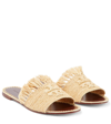 Tory Burch Eleanor Raffia Double T Slide Sandals In Natural