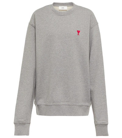Ami Alexandre Mattiussi Ami-de-coeur Logo Cotton Sweatshirt In Grey