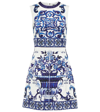 Dolce & Gabbana Short Majolica-print Brocade Dress In Blue