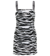 Dolce & Gabbana Ruched Sequined Zebra-print Jersey Mini Dress In Bianco/nero