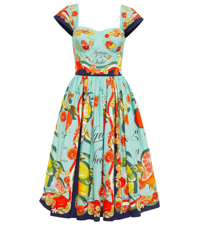 Dolce Gabbana Bustier Midi Dress In Citrus-print Poplin In Agrumi - Main Image