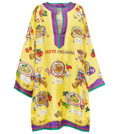 Dolce & Gabbana Printed Silk Twill Kaftan In Yellow