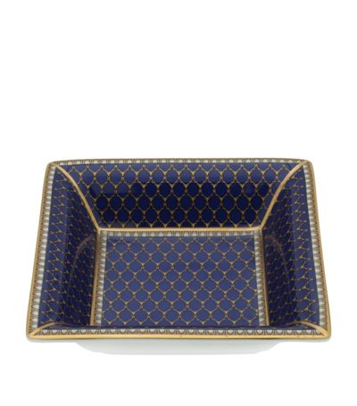 Halcyon Days Antler Trellis Tray (12cm X 12cm) In Navy