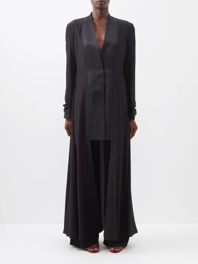 The Row Keanu Satin-trimmed Pleated Silk And Wool-blend Crepe Coat In Black