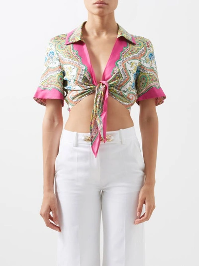 Etro Calypso Paisley-print Silk Cropped Shirt In Pink