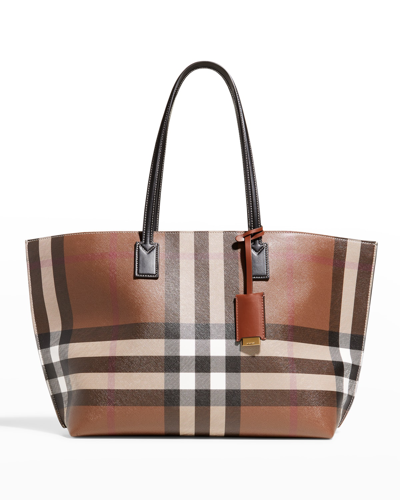 Burberry Brown Check Tote In Dark Birch